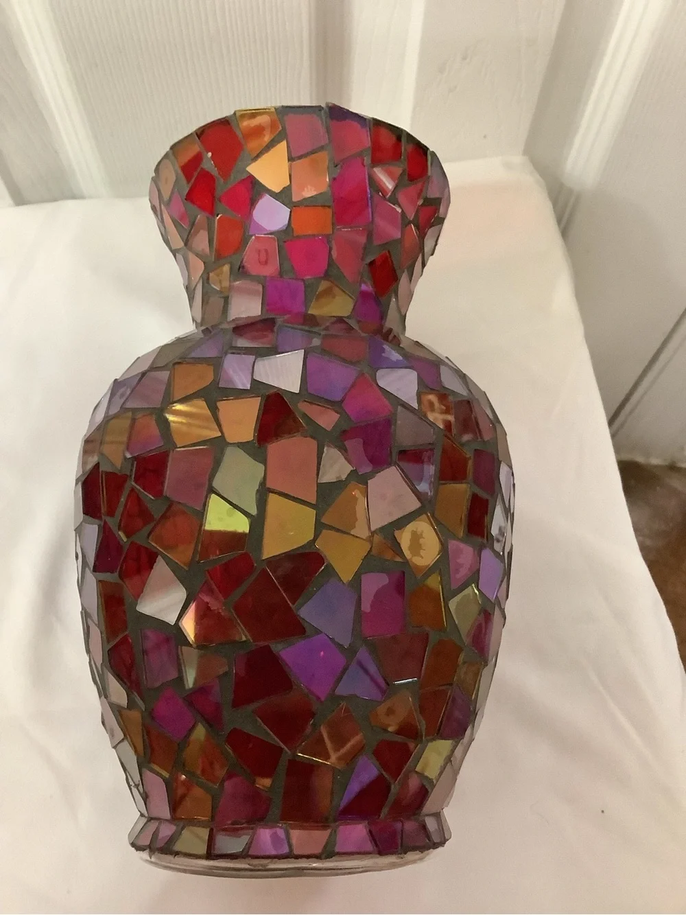 Vintage Mosaic Glass Vase in Pink, Red & Orange Tones - Picture 5 of 6